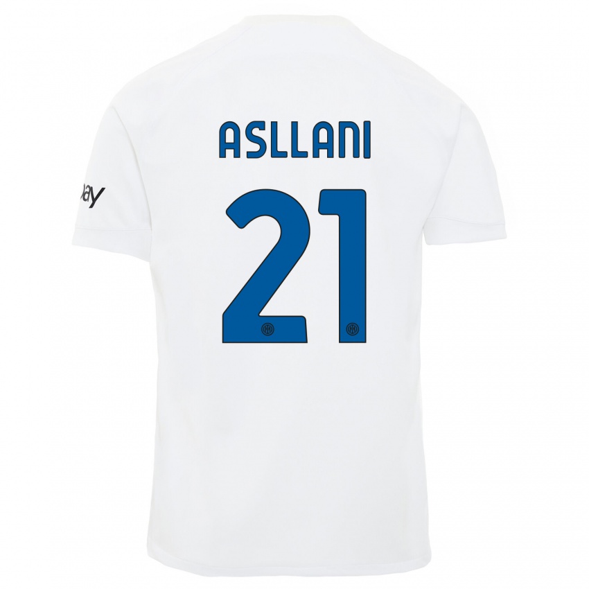 Mujer Camiseta Kristjan Asllani #21 Blanco 2ª Equipación 2023/24 La Camisa Argentina