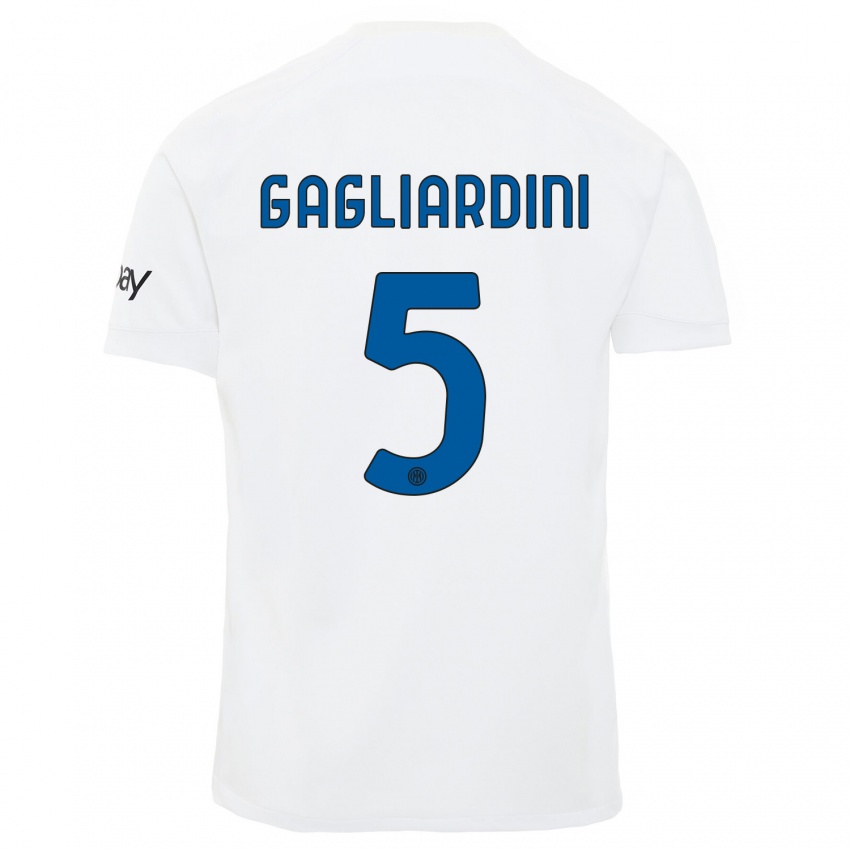 Mujer Camiseta Roberto Gagliardini #5 Blanco 2ª Equipación 2023/24 La Camisa Argentina