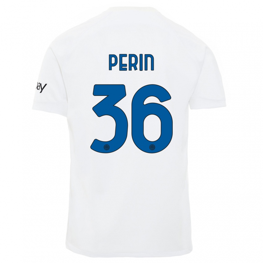 Mujer Camiseta Nicolo Perin #36 Blanco 2ª Equipación 2023/24 La Camisa Argentina