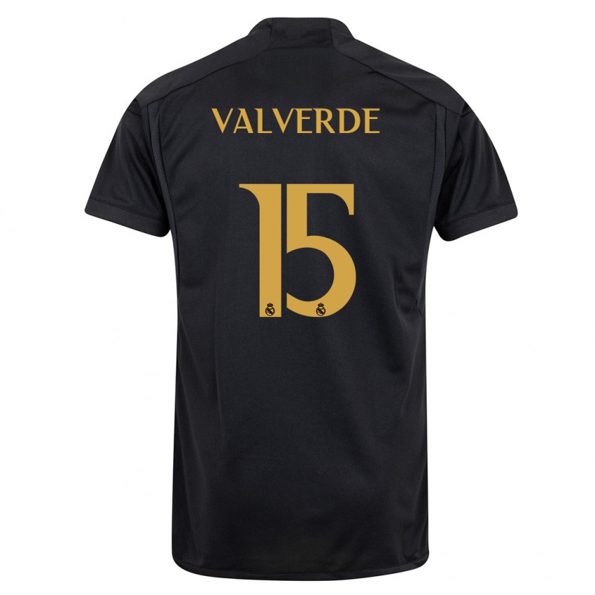 Mujer Camiseta Federico Valverde #15 Negro Equipación Tercera 2023/24 La Camisa Argentina