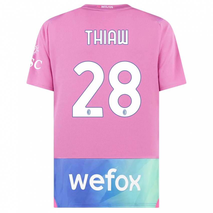Mujer Camiseta Malick Thiaw #28 Rosado Morado Equipación Tercera 2023/24 La Camisa Argentina