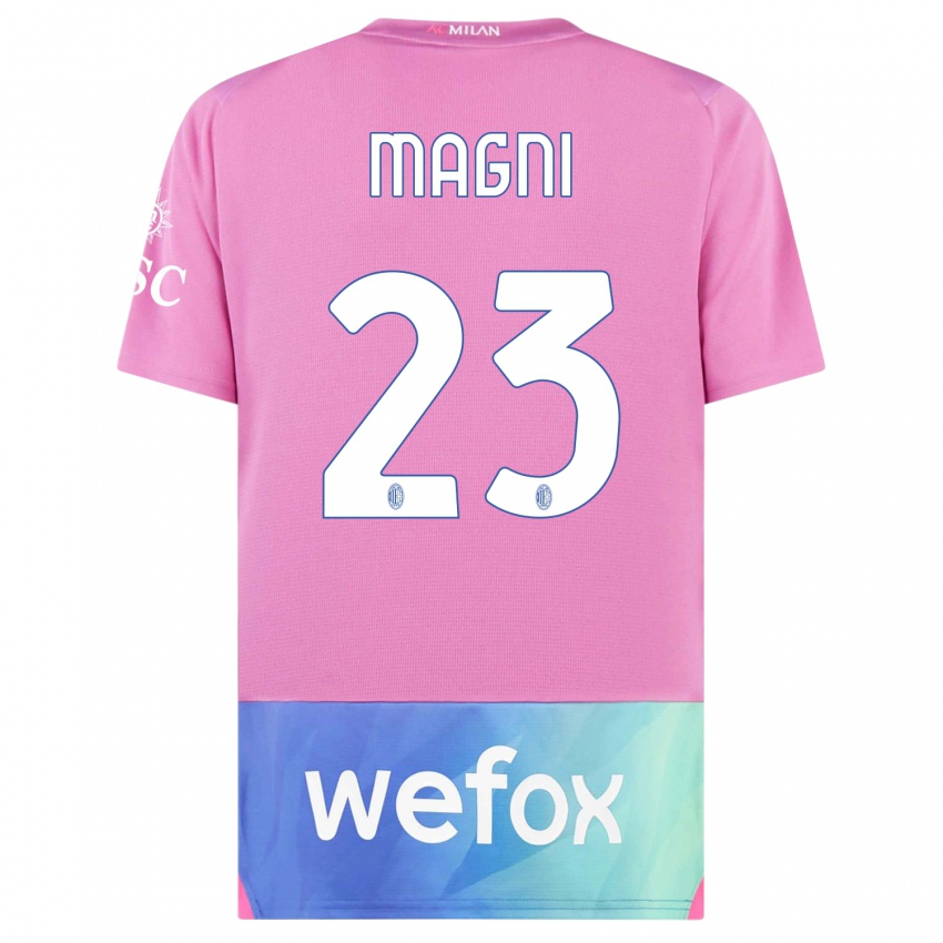 Mujer Camiseta Vittorio Magni #23 Rosado Morado Equipación Tercera 2023/24 La Camisa Argentina