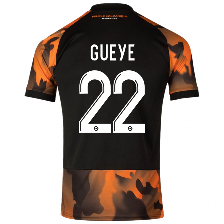 Mujer Camiseta Pape Gueye #22 Negro Naranja Equipación Tercera 2023/24 La Camisa Argentina