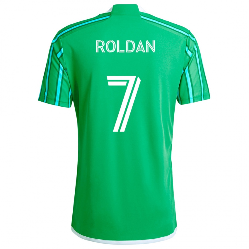 Niño Camiseta Cristian Roldán #7 Verde Blanco 1ª Equipación 2024/25 La Camisa Argentina