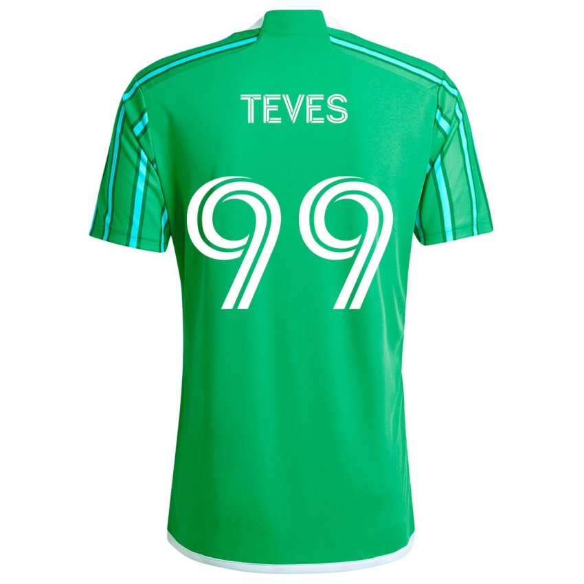 Niño Camiseta Dylan Teves #99 Verde Blanco 1ª Equipación 2024/25 La Camisa Argentina