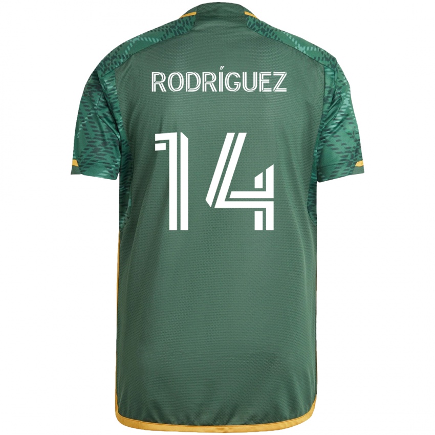 Niño Camiseta Jonathan Rodriguez #14 Verde Naranja 1ª Equipación 2024/25 La Camisa Argentina