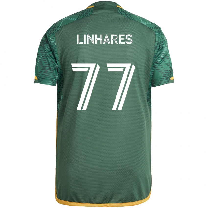 Niño Camiseta Kyle Linhares #77 Verde Naranja 1ª Equipación 2024/25 La Camisa Argentina