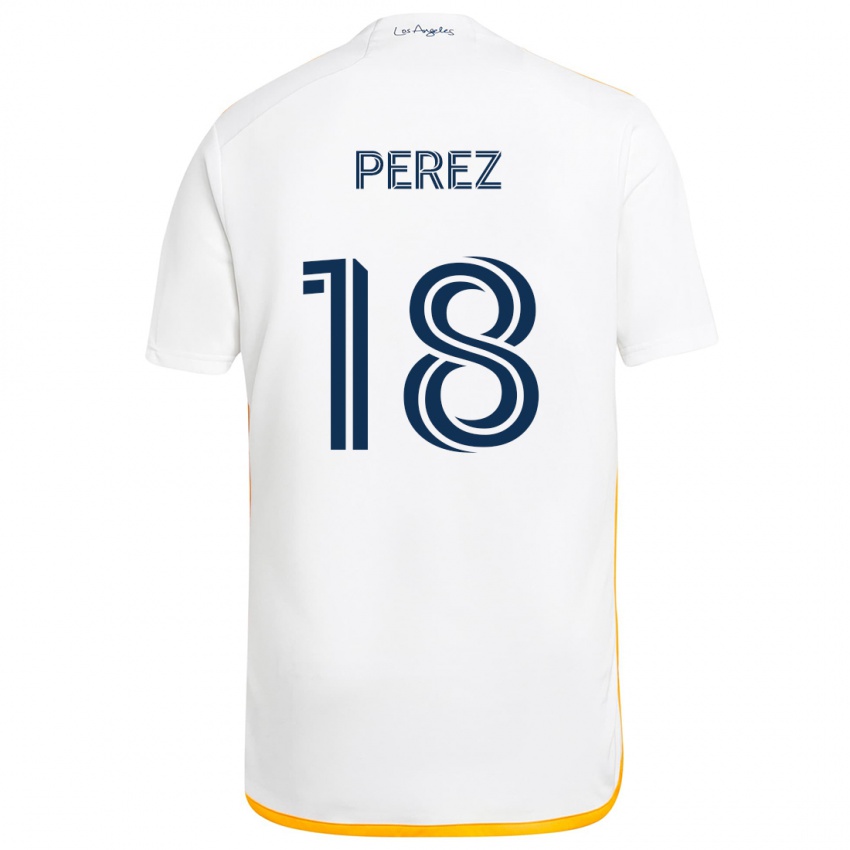 Niño Camiseta Jonathan Pérez #18 Blanco Amarillo 1ª Equipación 2024/25 La Camisa Argentina