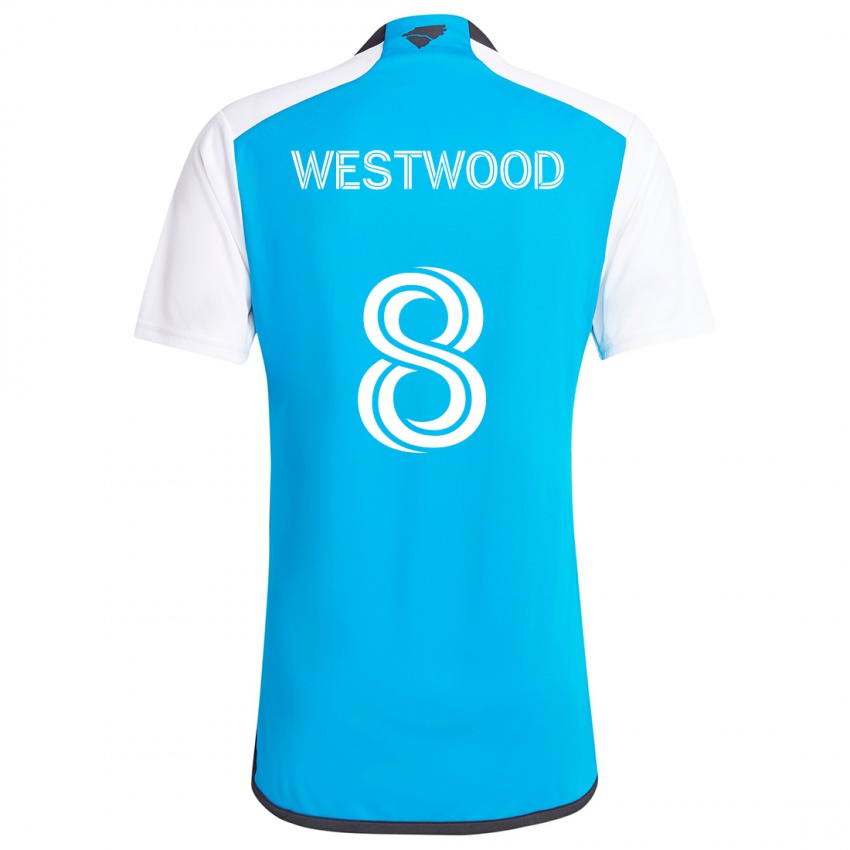 Niño Camiseta Ashley Westwood #8 Azul Blanco 1ª Equipación 2024/25 La Camisa Argentina