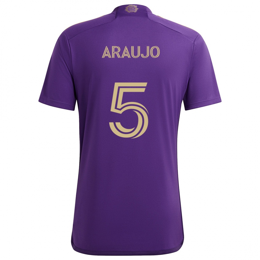 Niño Camiseta César Araújo #5 Púrpura Amarillo 1ª Equipación 2024/25 La Camisa Argentina