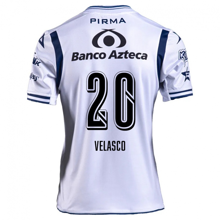 Niño Camiseta Kevin Velasco #20 Blanco Azul Marino 1ª Equipación 2024/25 La Camisa Argentina