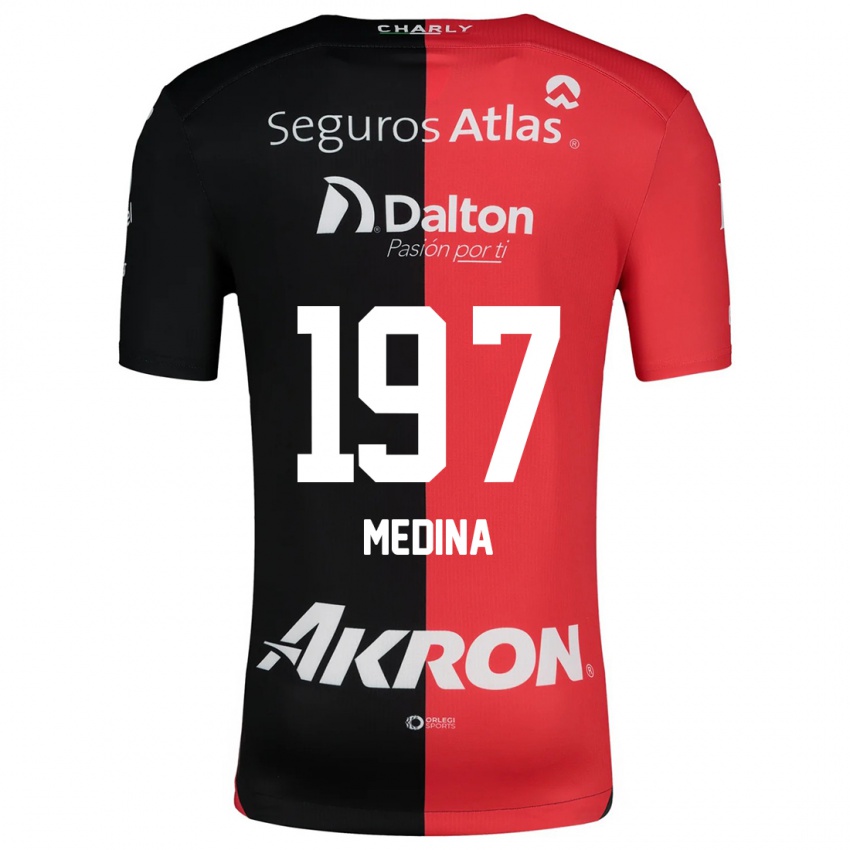 Niño Camiseta Héctor Medina #197 Negro Rojo 1ª Equipación 2024/25 La Camisa Argentina