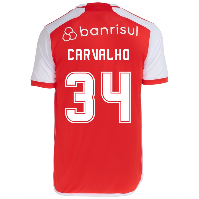 Niño Camiseta Gabriel Carvalho #34 Rojo Blanco 1ª Equipación 2024/25 La Camisa Argentina