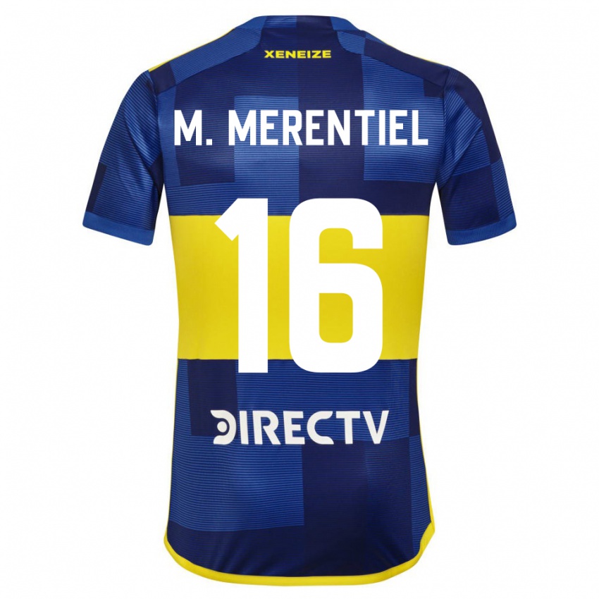 Niño Camiseta Miguel Merentiel #16 Azul Amarillo 1ª Equipación 2024/25 La Camisa Argentina