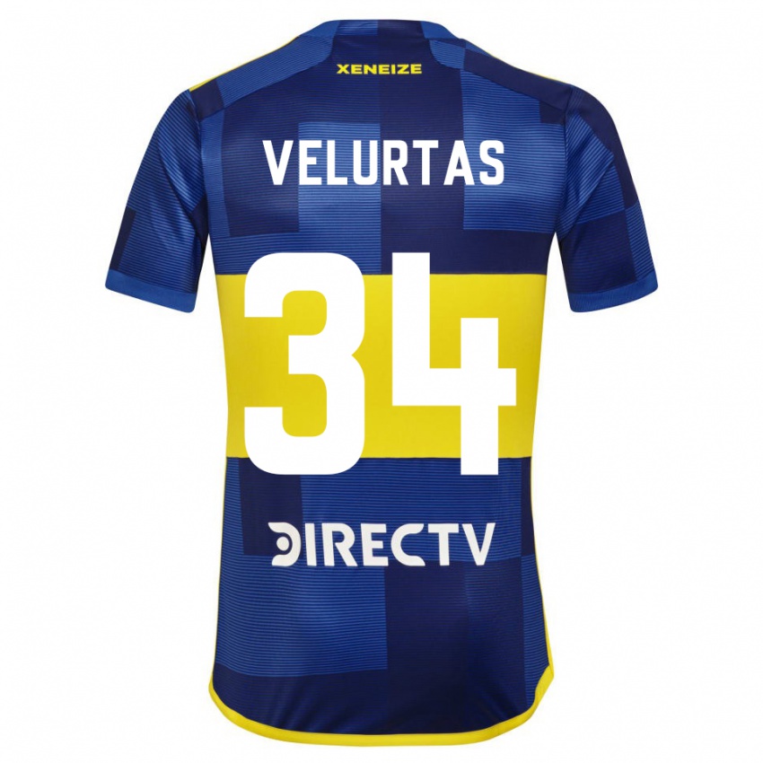 Niño Camiseta Pedro Velurtas #34 Azul Amarillo 1ª Equipación 2024/25 La Camisa Argentina