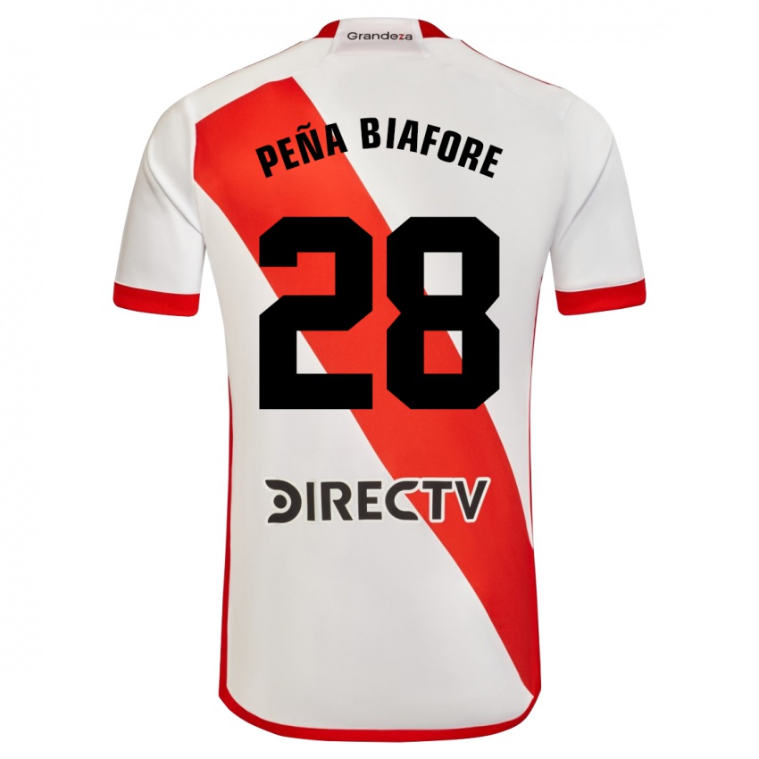 Niño Camiseta Felipe Pena Biafore #28 Blanco Rojo 1ª Equipación 2024/25 La Camisa Argentina