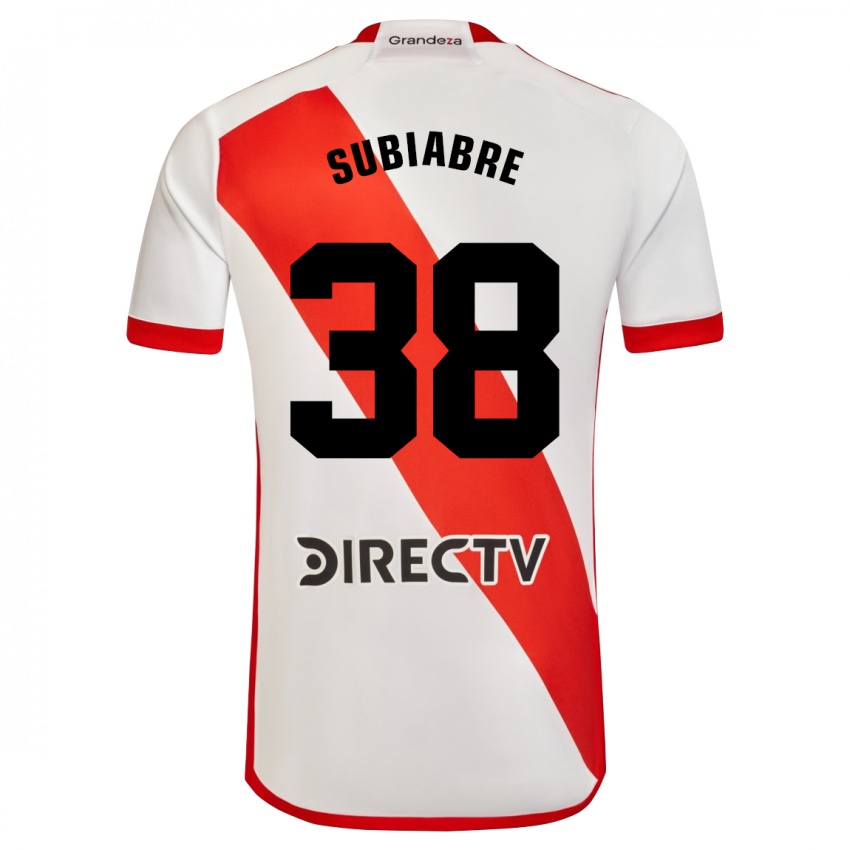 Niño Camiseta Ian Subiabre #38 Blanco Rojo 1ª Equipación 2024/25 La Camisa Argentina