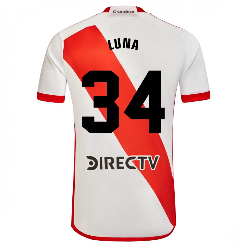 Niño Camiseta Jonás Luna #34 Blanco Rojo 1ª Equipación 2024/25 La Camisa Argentina