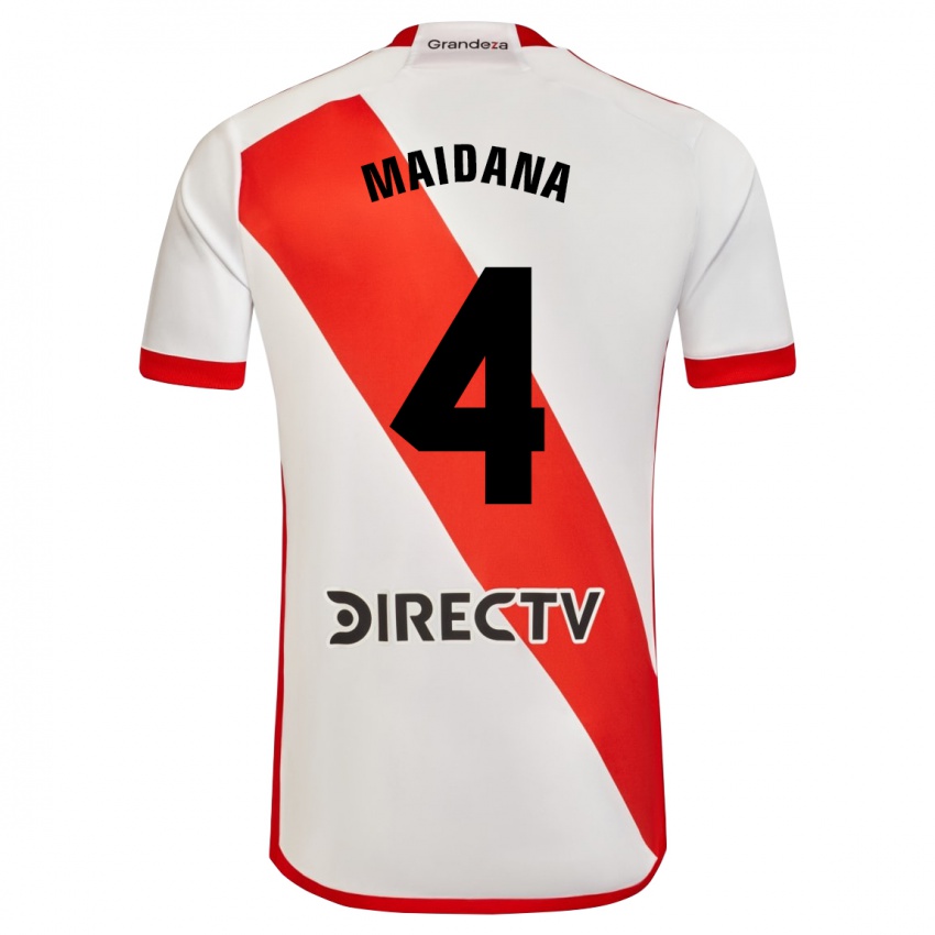 Niño Camiseta Jonatan Maidana #4 Blanco Rojo 1ª Equipación 2024/25 La Camisa Argentina