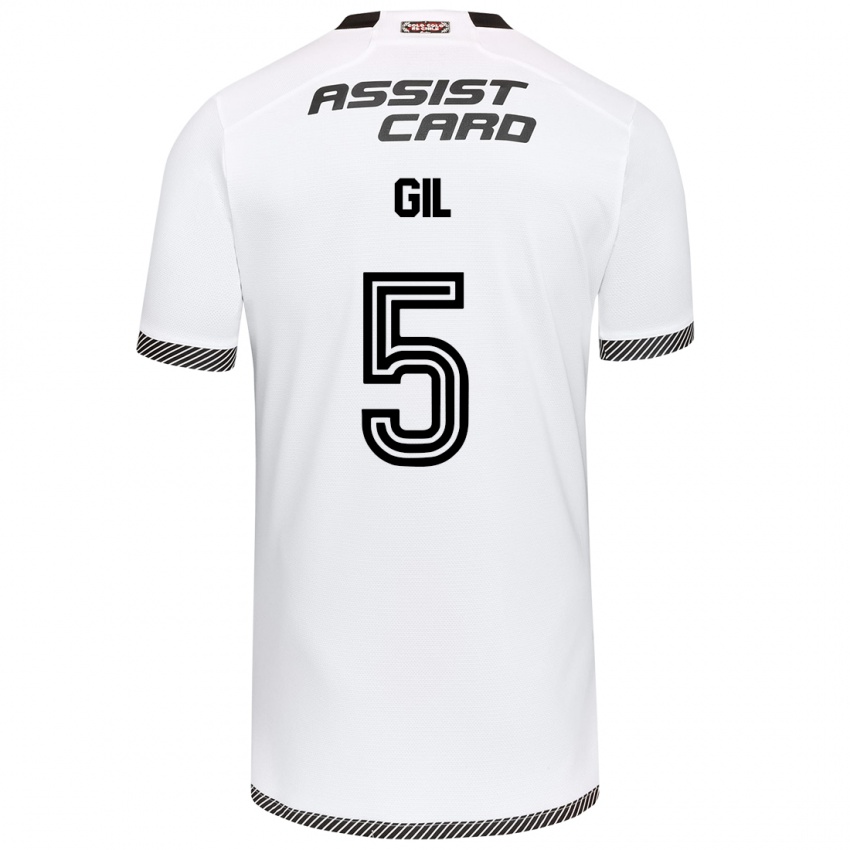 Niño Camiseta Leonardo Gil #5 Blanco Negro 1ª Equipación 2024/25 La Camisa Argentina