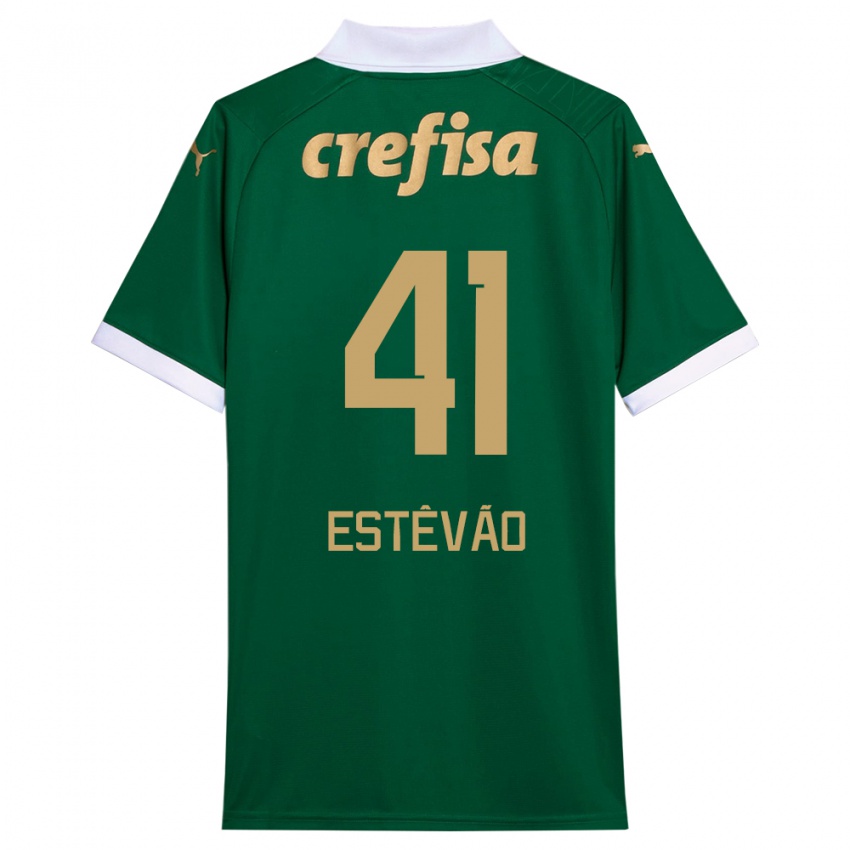 Niño Camiseta Estêvão #41 Verde Blanco 1ª Equipación 2024/25 La Camisa Argentina