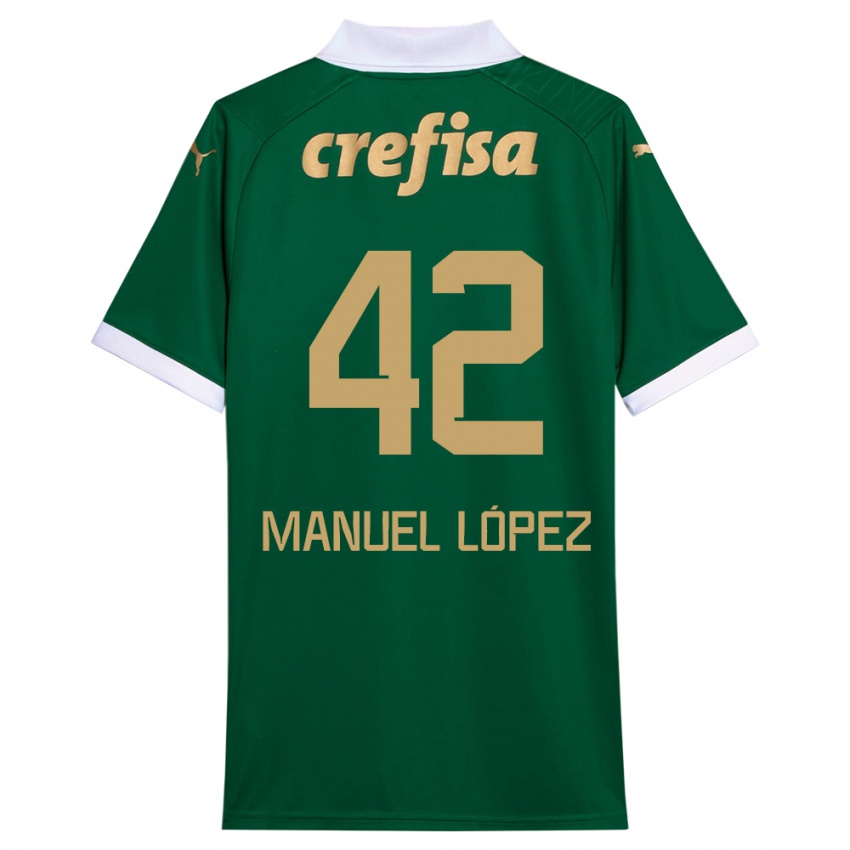 Niño Camiseta José Manuel López #42 Verde Blanco 1ª Equipación 2024/25 La Camisa Argentina