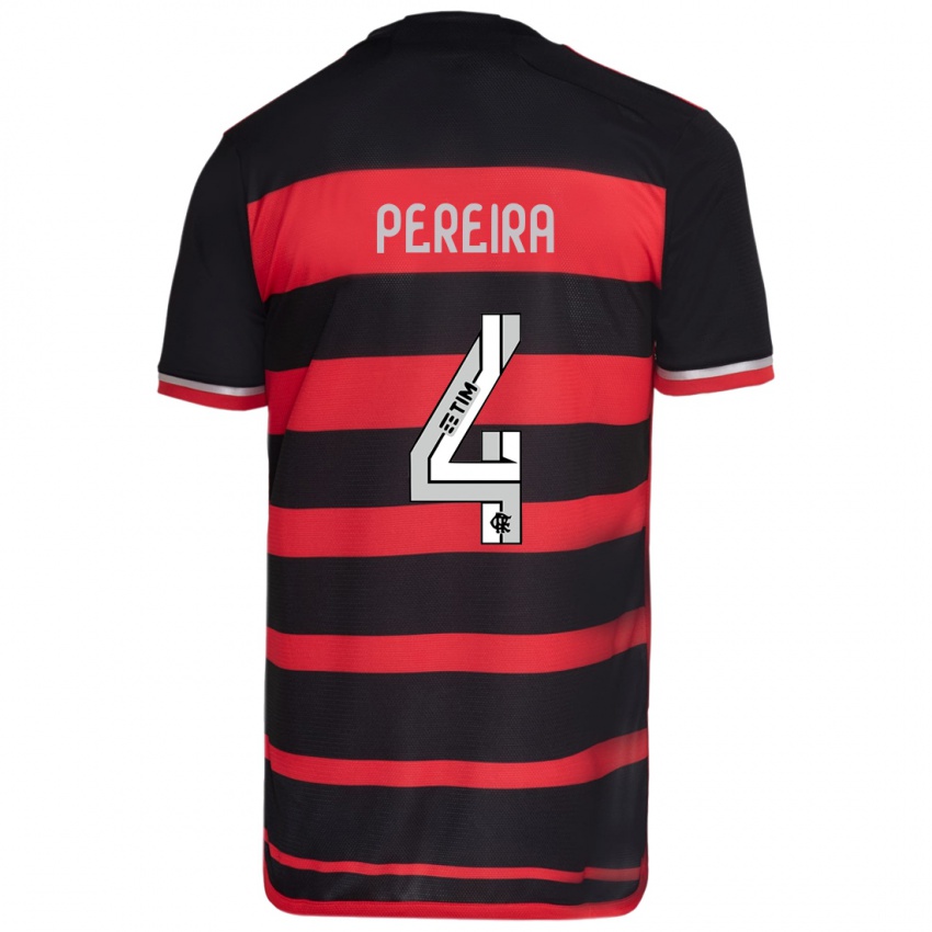 Niño Camiseta Leo Pereira #4 Negro Rojo 1ª Equipación 2024/25 La Camisa Argentina