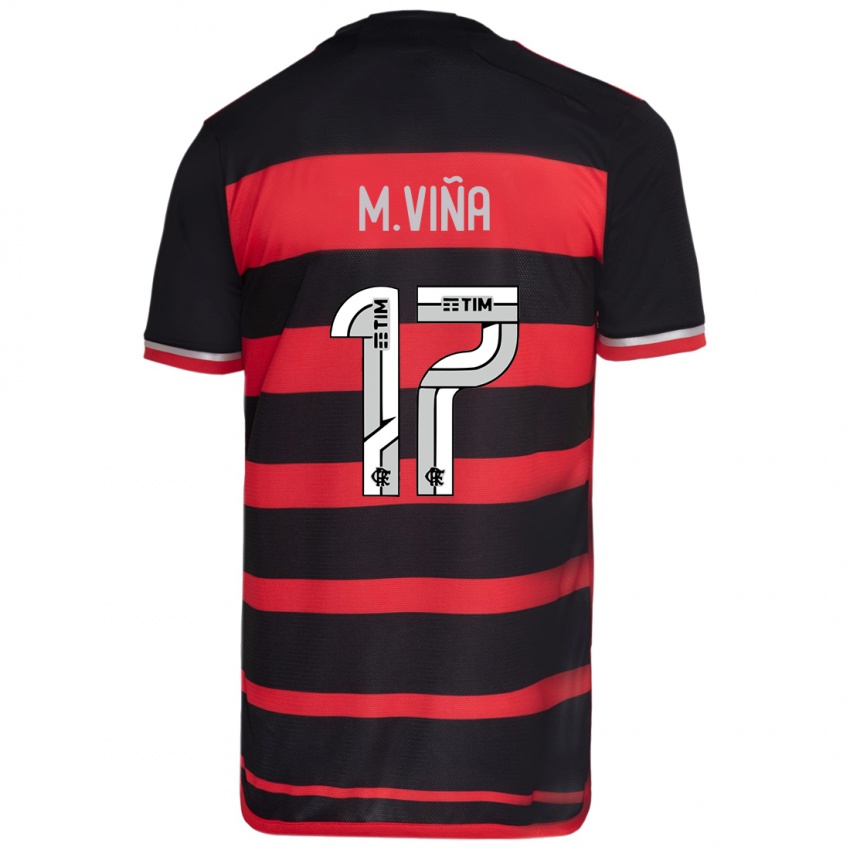 Niño Camiseta Matias Vina #17 Negro Rojo 1ª Equipación 2024/25 La Camisa Argentina