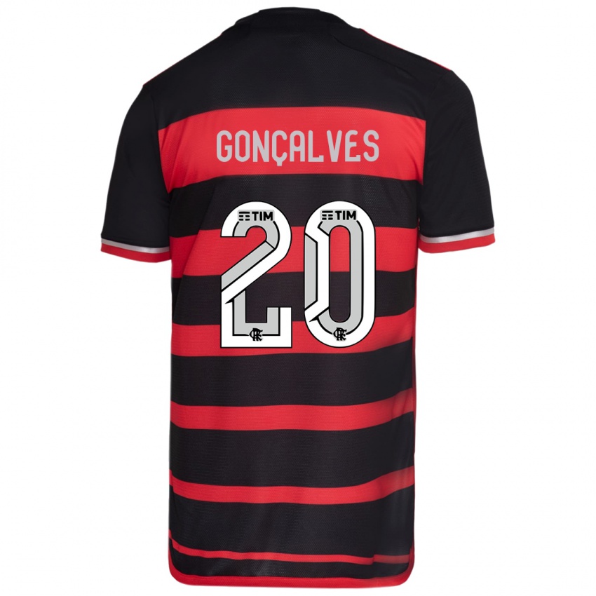 Niño Camiseta Matheus Gonçalves #20 Negro Rojo 1ª Equipación 2024/25 La Camisa Argentina