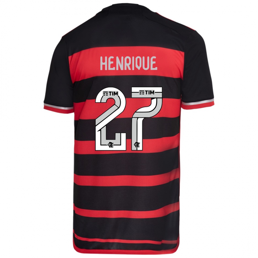 Niño Camiseta Bruno Henrique #27 Negro Rojo 1ª Equipación 2024/25 La Camisa Argentina