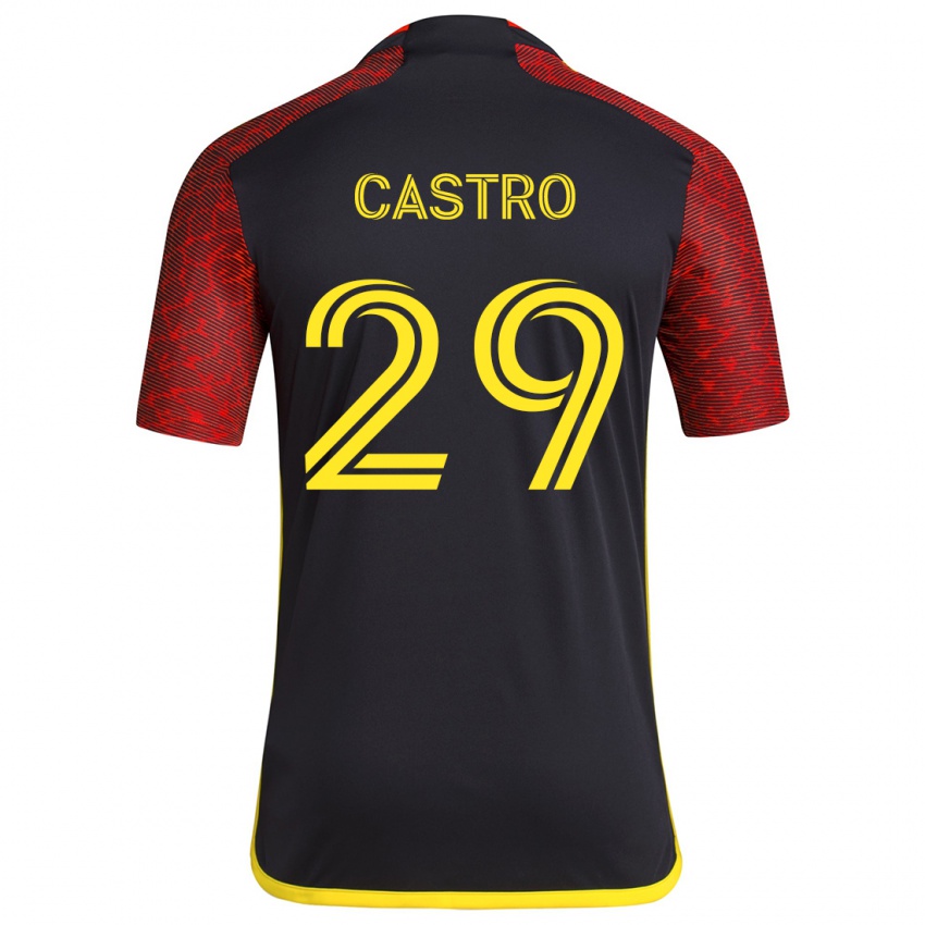 Niño Camiseta Jacob Castro #29 Negro Rojo 2ª Equipación 2024/25 La Camisa Argentina