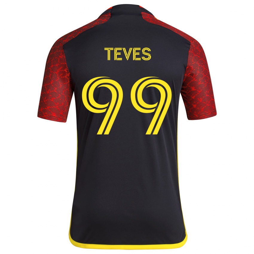 Niño Camiseta Dylan Teves #99 Negro Rojo 2ª Equipación 2024/25 La Camisa Argentina