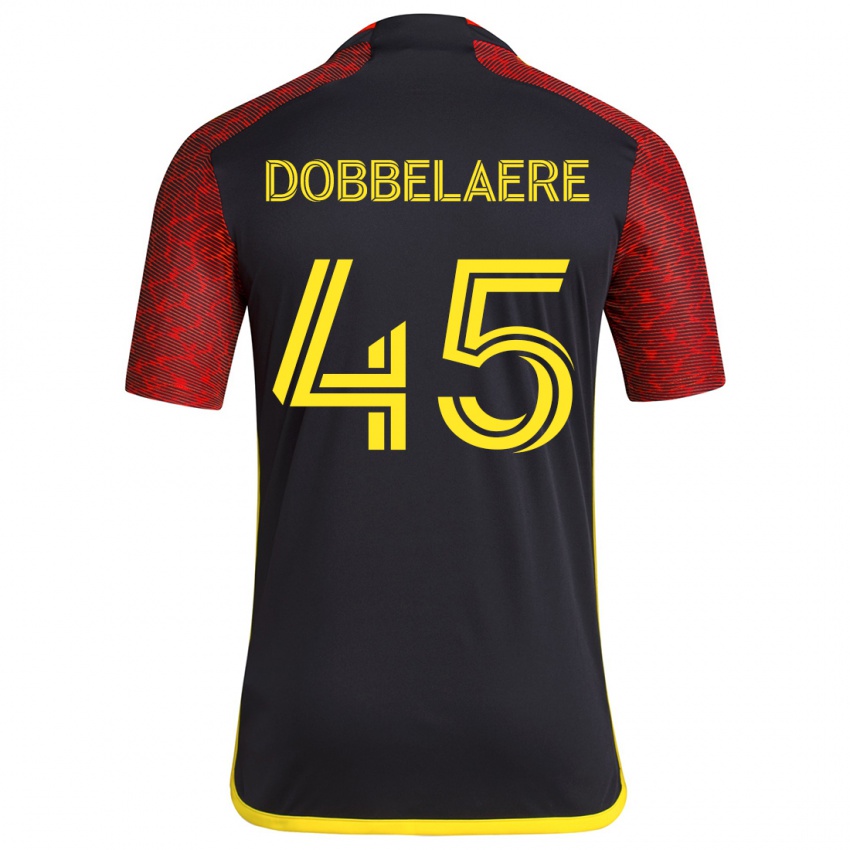 Niño Camiseta Ethan Dobbelaere #45 Negro Rojo 2ª Equipación 2024/25 La Camisa Argentina