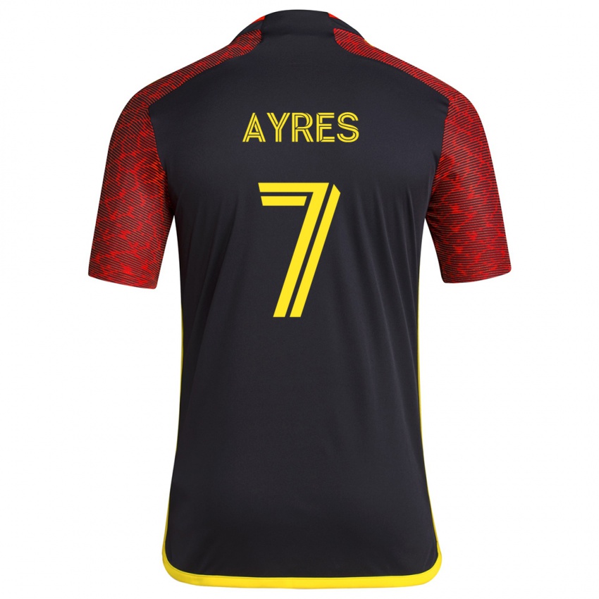 Niño Camiseta Melina Ayres #7 Negro Rojo 2ª Equipación 2024/25 La Camisa Argentina