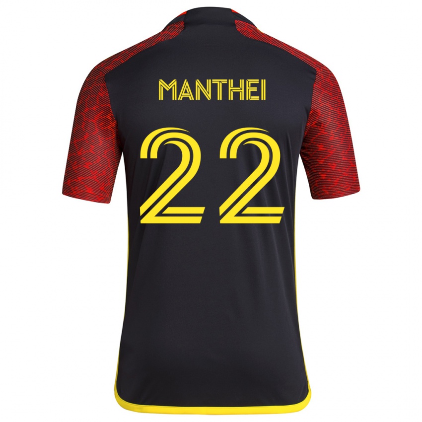 Niño Camiseta Leahi Manthei #22 Negro Rojo 2ª Equipación 2024/25 La Camisa Argentina