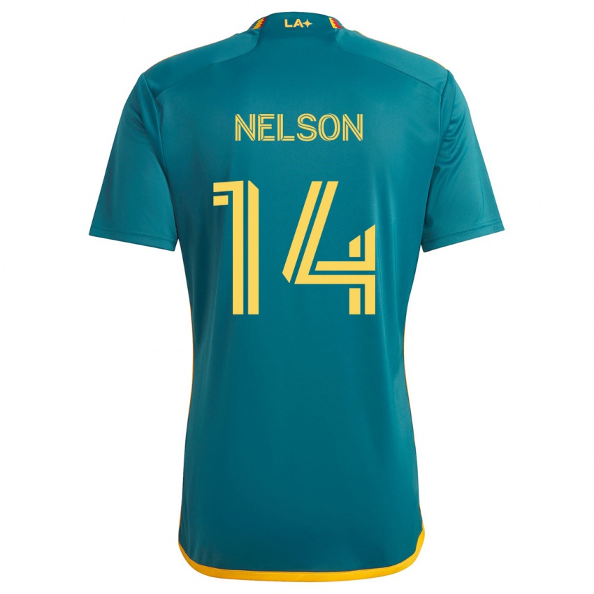 Niño Camiseta John Nelson #14 Verde Amarillo 2ª Equipación 2024/25 La Camisa Argentina