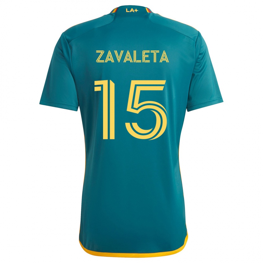 Niño Camiseta Eriq Zavaleta #15 Verde Amarillo 2ª Equipación 2024/25 La Camisa Argentina