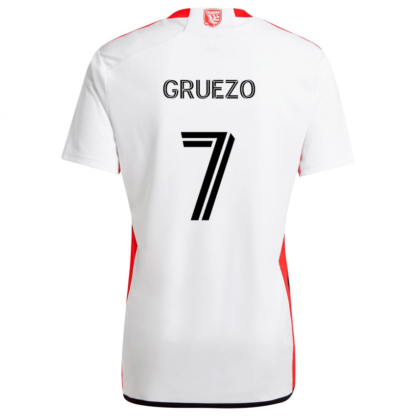 Niño Camiseta Carlos Gruezo #7 Blanco Rojo 2ª Equipación 2024/25 La Camisa Argentina