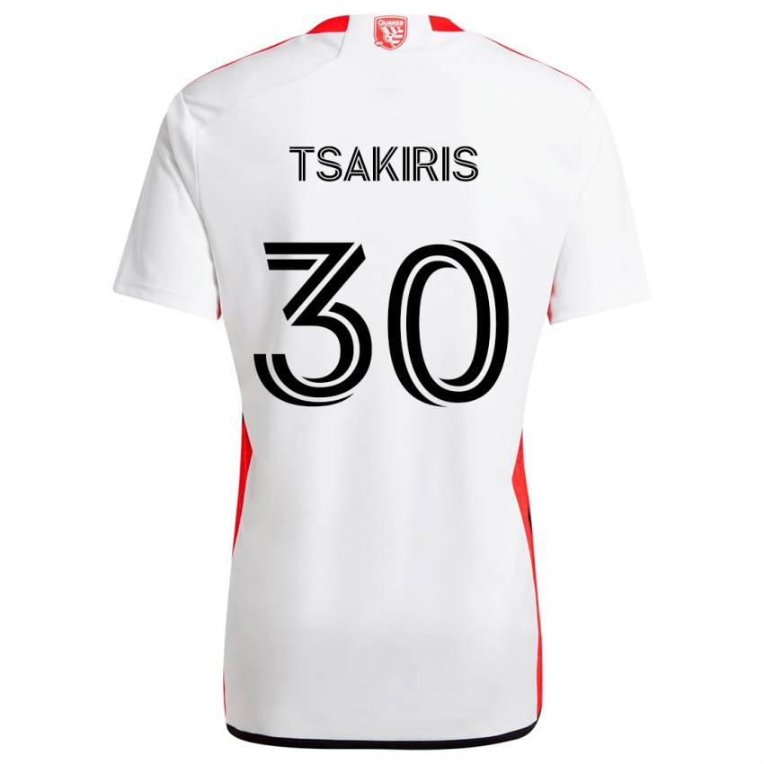 Niño Camiseta Niko Tsakiris #30 Blanco Rojo 2ª Equipación 2024/25 La Camisa Argentina