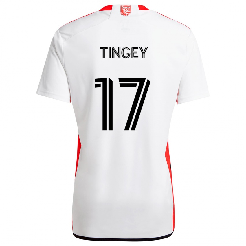 Niño Camiseta Keegan Tingey #17 Blanco Rojo 2ª Equipación 2024/25 La Camisa Argentina