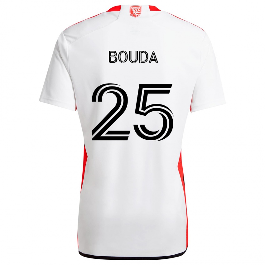 Niño Camiseta Ousseni Bouda #25 Blanco Rojo 2ª Equipación 2024/25 La Camisa Argentina