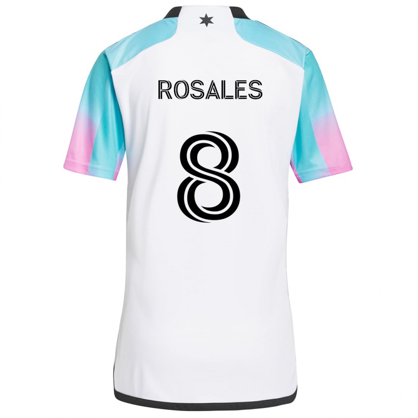 Niño Camiseta Joseph Rosales #8 Blanco Azul Negro 2ª Equipación 2024/25 La Camisa Argentina