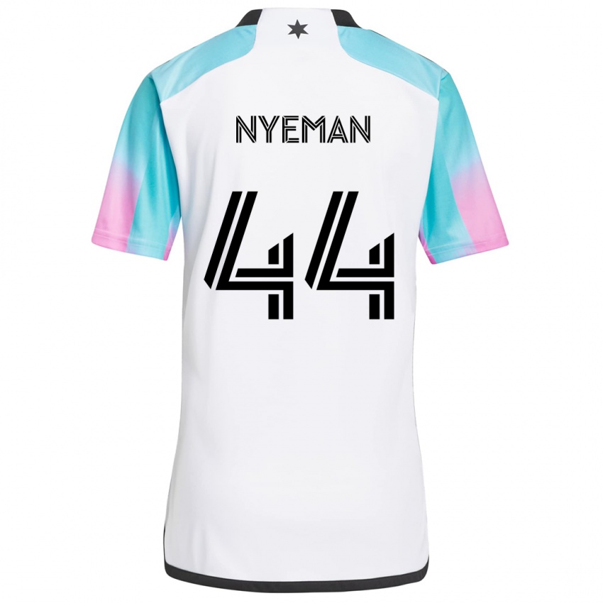 Niño Camiseta Moses Nyeman #44 Blanco Azul Negro 2ª Equipación 2024/25 La Camisa Argentina