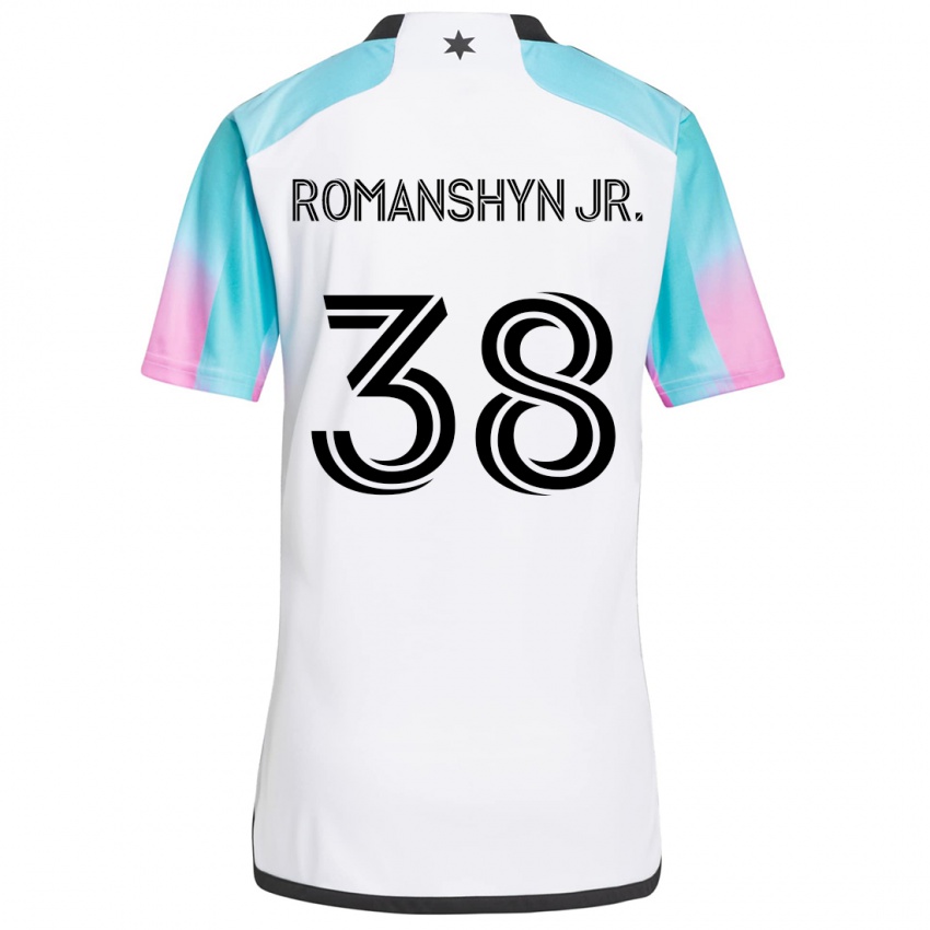 Niño Camiseta Kage Romanshyn Jr. #38 Blanco Azul Negro 2ª Equipación 2024/25 La Camisa Argentina