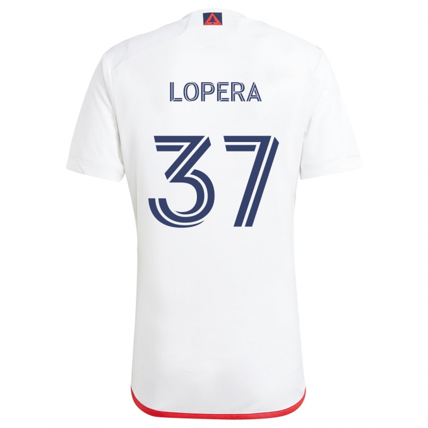 Niño Camiseta Steban Lopera #37 Blanco Rojo 2ª Equipación 2024/25 La Camisa Argentina