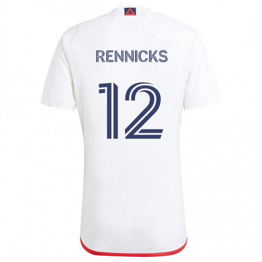 Niño Camiseta Justin Rennicks #12 Blanco Rojo 2ª Equipación 2024/25 La Camisa Argentina