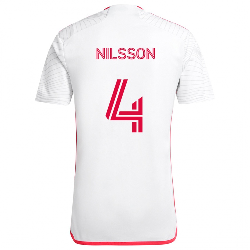 Niño Camiseta Joakim Nilsson #4 Blanco Rojo 2ª Equipación 2024/25 La Camisa Argentina