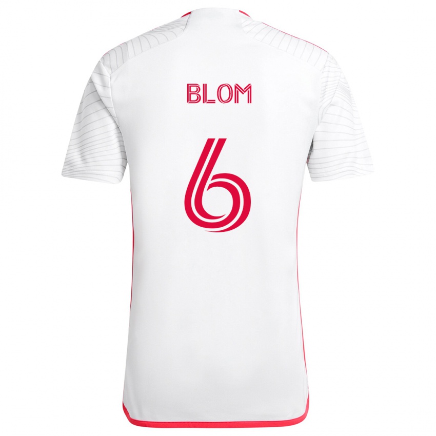 Niño Camiseta Njabulo Blom #6 Blanco Rojo 2ª Equipación 2024/25 La Camisa Argentina