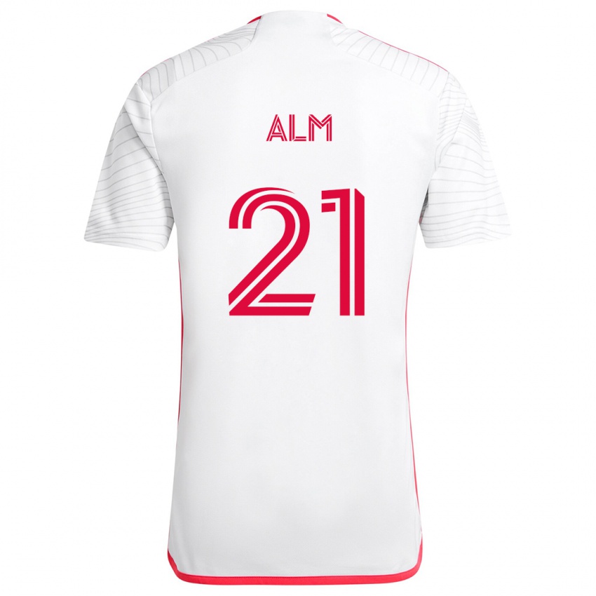 Niño Camiseta Rasmus Alm #21 Blanco Rojo 2ª Equipación 2024/25 La Camisa Argentina