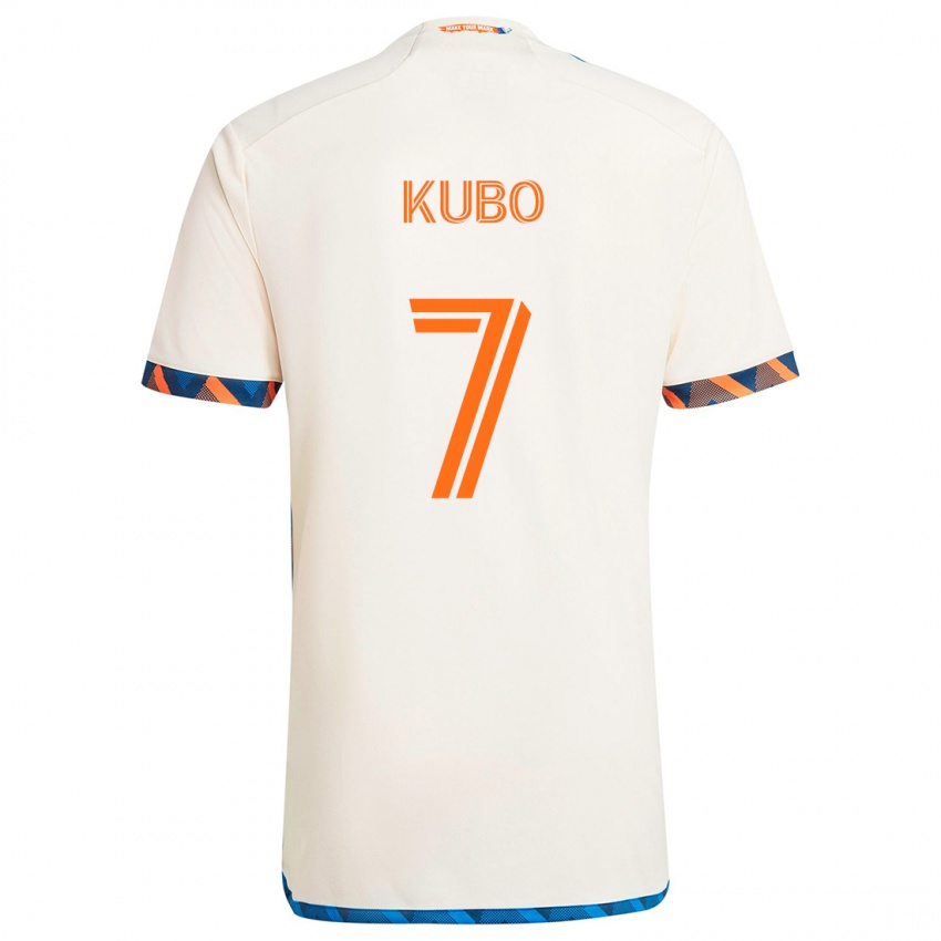 Niño Camiseta Yuya Kubo #7 Blanco Naranja 2ª Equipación 2024/25 La Camisa Argentina